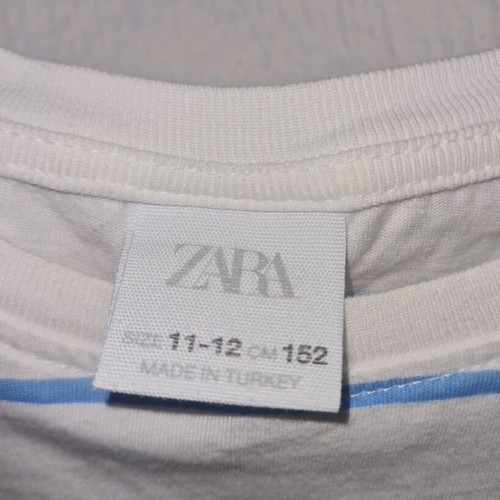 Zara striped short-sleeve padded shoulder blouse like new, white/turquoise, size S