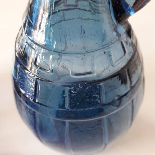 Blue blown glass vase set with two ashtrays and water or wine jug