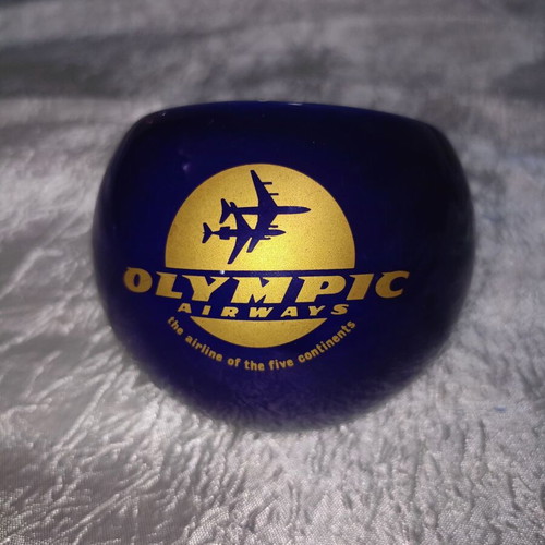 Olympic Airways collectible ashtray, deep blue glass