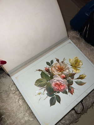 Victorian floral leather-bound photo album used