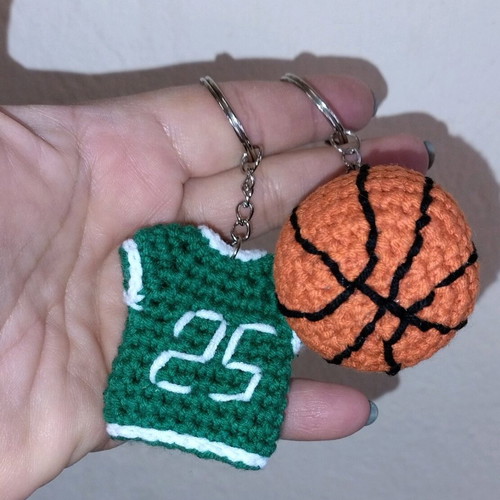 Crochet keychain set with basketball and t-shirt, new