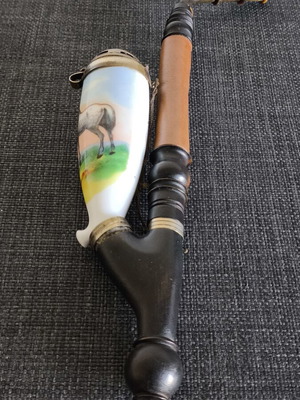 Vintage European Porcelain Tobacco Pipe with Hand Painted Horses used
