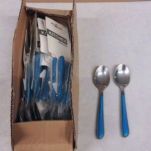 Inox cutlery set with blue handles, new