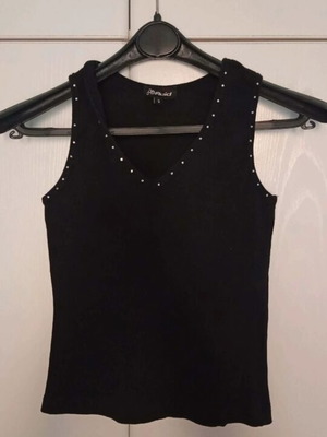 Black elastic cotton top with rhinestones, size S