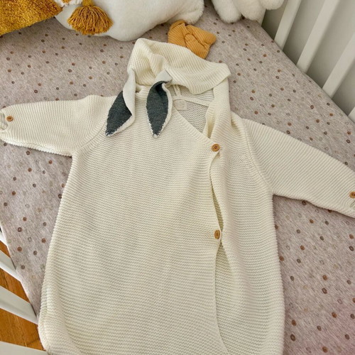 Baby knitted sleeping bag with hood and ears like new