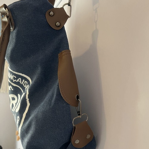 Vintage-style canvas tote bag shoulder, new, white and blue