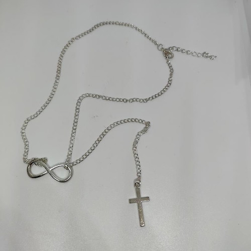 Silver necklace with infinity and cross symbols like new