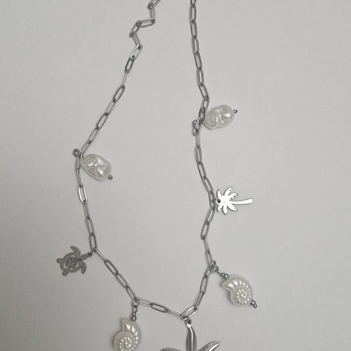 Golden Treasures summer silver stainless steel necklace with starfish and pearls