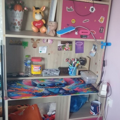 Children's Desk Set with Bookcase in Oak and Fuchsia Like New