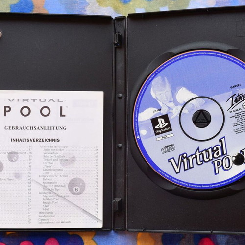 Virtual Pool PS1 game, sports billiards simulation