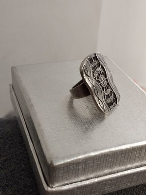 Vintage Boho Cyberpunk statement ring, adjustable silver finish