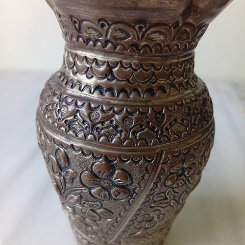 Handmade hammered silver-plated copper vase 9.5 cm used