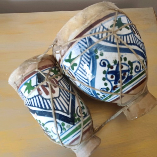 Musical instrument handmade from Morocco, ceramic with leather, like new