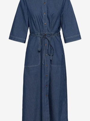 Denim women's dress with belt and two front pockets, new