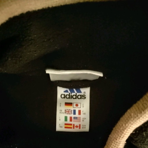 Adidas fleece oversized used with zipper discoloration, size L, black and white