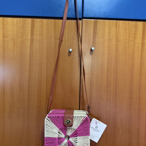 Bag to Bag Greece crossbody bag with pink and beige woven details