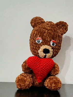 Doll teddy bear with knitted heart new handmade