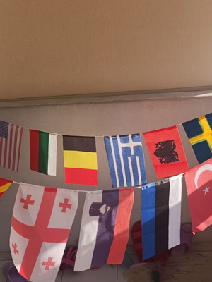 Garland with 20 fabric flags of various countries, 3.10m length, new