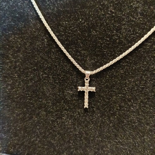Women's silver cross necklace new with zircon stones