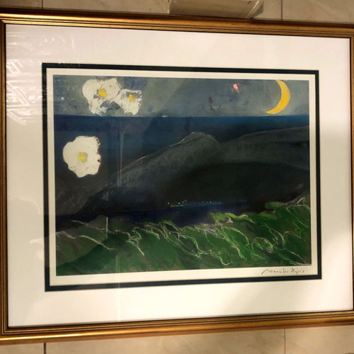 Manolis Haros silk screen print with frame 53x63 cm like new