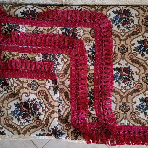 Vintage τραπεζομάντηλο ζακάρ με κρόσσια, 1,40μ x 2,10μ