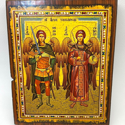 Wooden Icon of Saints Michael and Gabriel new, 14x18 cm