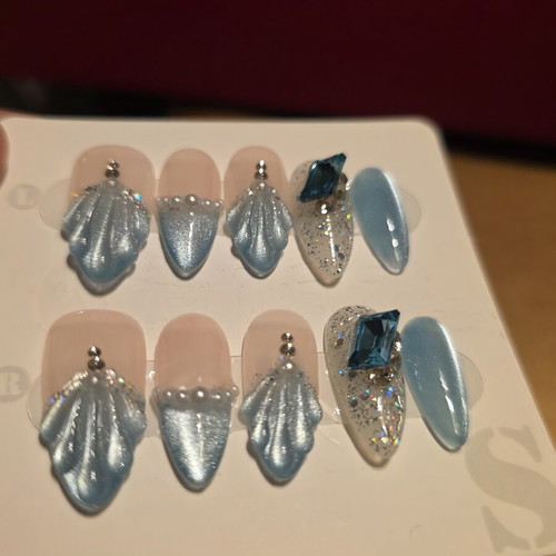 Luxury press on nails handmade double layered acrylic cat eye