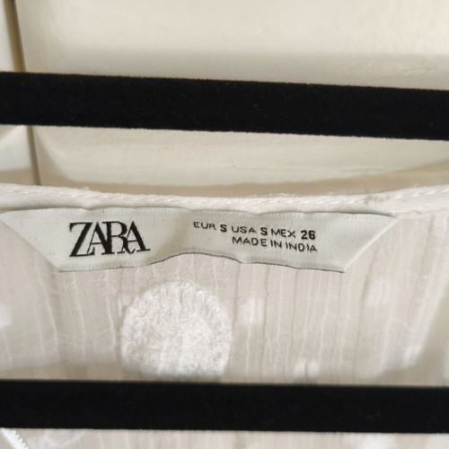 Zara maxi transparent polka dot embroidered shirt caftan off-white size S like new
