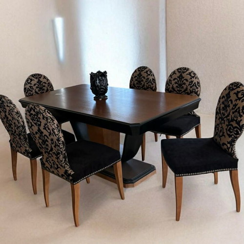 Oak dining set new with 6 chairs, 190x100cm (+45cm extension)