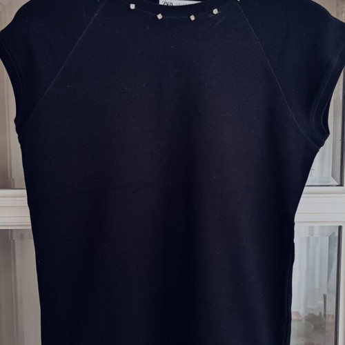 Zara blouse used, black with rhinestones neckline, size L