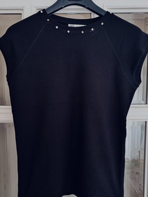 Zara blouse used, black with rhinestones neckline, size L