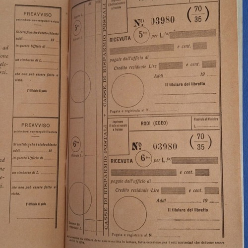 Aegean Rare Italian Postal Savings Booklet Rhodes 1920 used