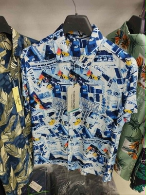 Men's short-sleeve printed shirt P2553, new, blue with orange shades