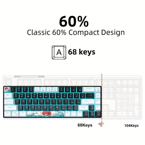 Mechanical Gaming Keyboard 68 Keys with Backlight and Detachable Type-C Cable new