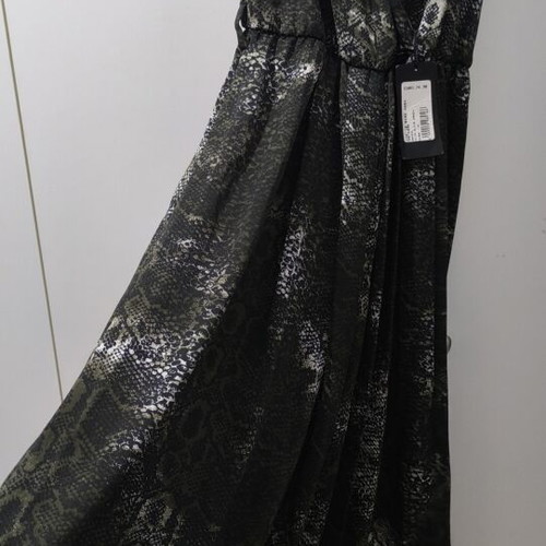 On Line long dress new, dark olive green slit