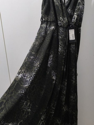 On Line long dress new, dark olive green slit