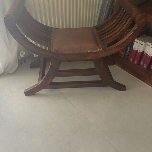 Monastic solid wood dining table with 6 leather chairs and carved coffee table