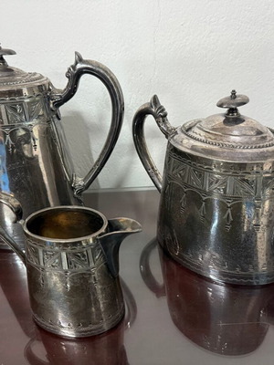 Βικτωριανό επάργυρο σετ τσαγιού και καφέ μεταχειρισμένο