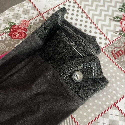 Boho asymmetrical Zuiki cardigan used, charcoal black, floral details