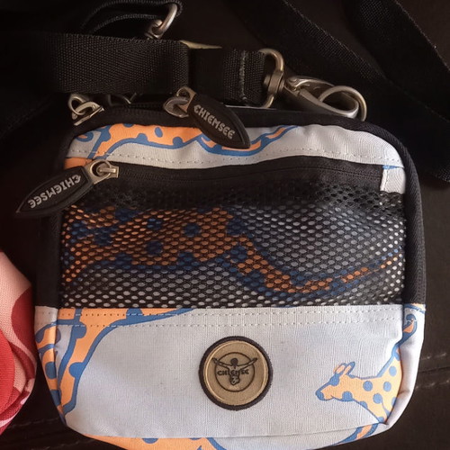 Chimney crossbody bag used, waterproof fabric, blue multicolor