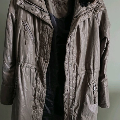 Long women's coat used, olive, size L
