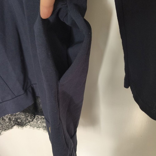 Italian long sleeve blouse with lace, dark blue, cotton