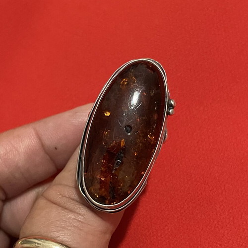 Gerochristo 925 silver ring with vintage amber