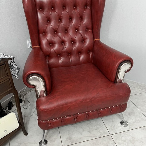 Leather bergère armchair with beech wood