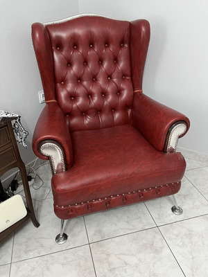 Leather bergère armchair with beech wood