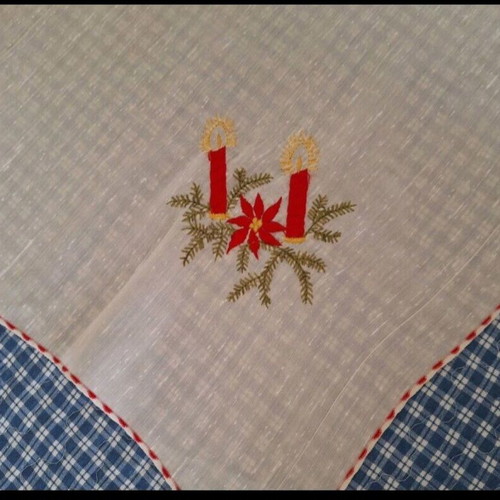Festive tablecloth new with embroidered candle design 72x72 cm