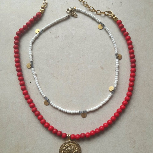 Beaded handmade necklaces like new, white and red