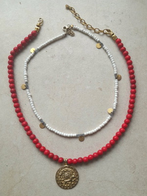 Beaded handmade necklaces like new, white and red