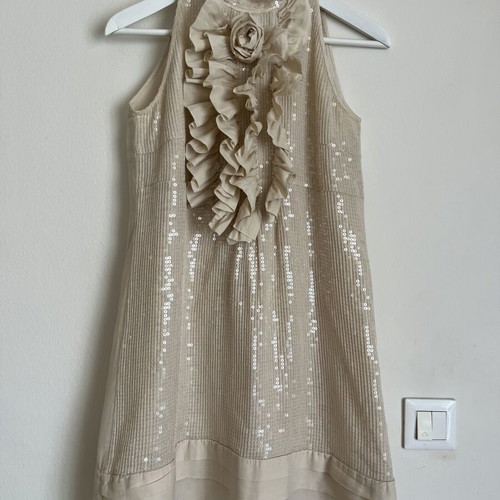 Champagne dress Daniel & Mayer like new, elegant halter neckline