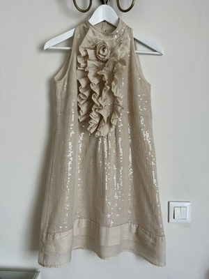 Champagne dress Daniel & Mayer like new, elegant halter neckline
